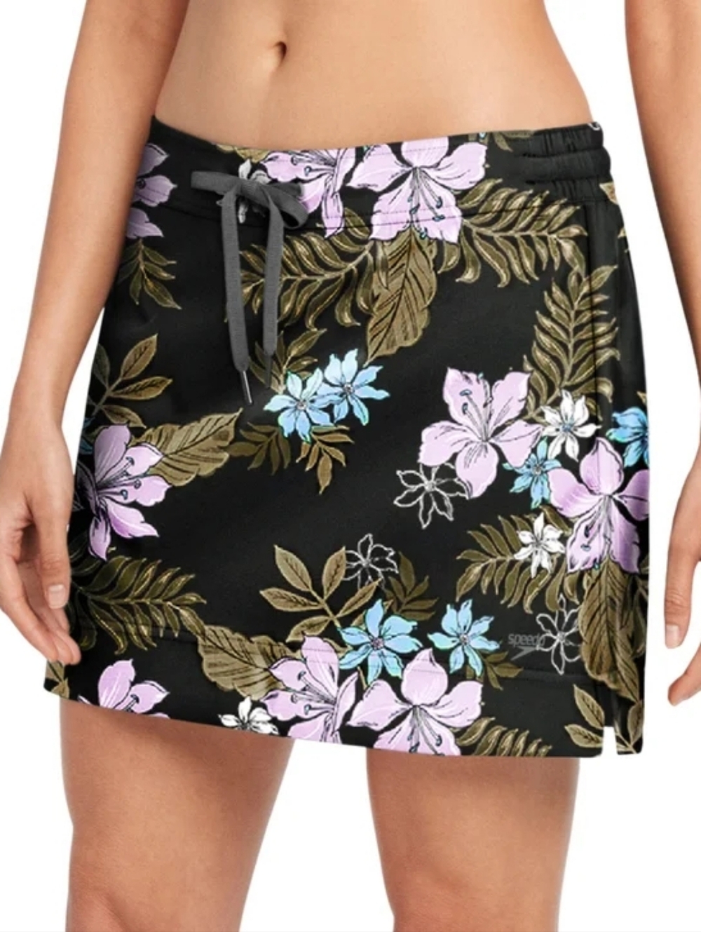SPEEDO Swim Skort, Black Floral, Size XL